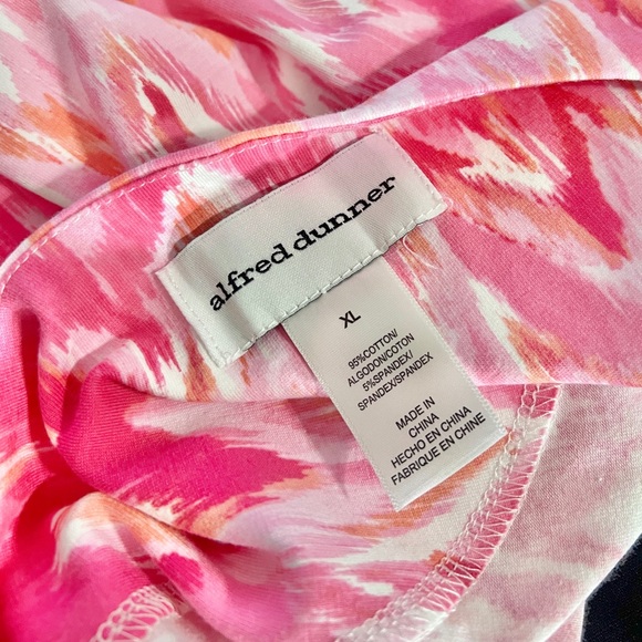 Alfred Dunner Long Sleeve Shirt Size Xl Pink White Printed Cotton V-Neck Casual - Picture 4 of 6